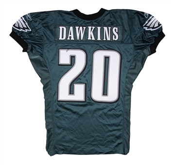 2005 Brian Dawkins Game Used Philadelphia Eagles Home Jersey with Team Repairs